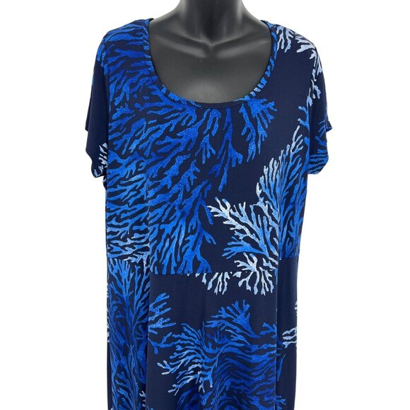 Michael Kors Womens Plus 1X Blue Navy Coral Shell Short Sleeve Scoop Dress New - Picture 2 of 10